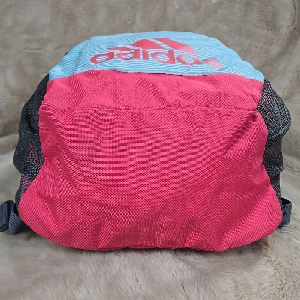 ADIDAS BTS CREATOR TURQUOISE AND WHITE STRIPED WITH PINK TRIM YOUTH BACKPACK